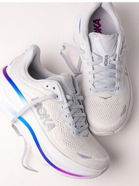 Hoka White Running Shoes with Blue and Purple Gradient Accent